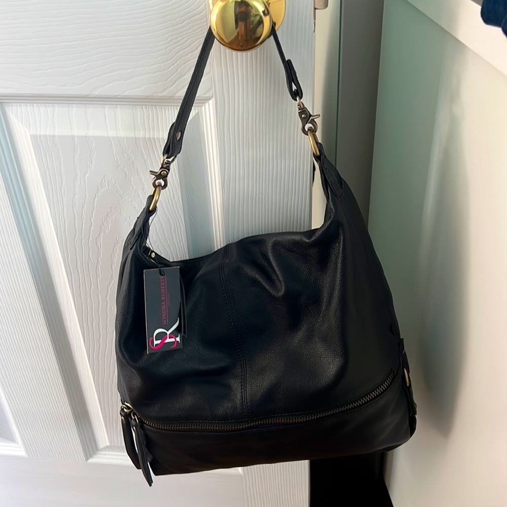 Sondra Roberts New York black leather large purse new with tags! Gorgeous hobo!